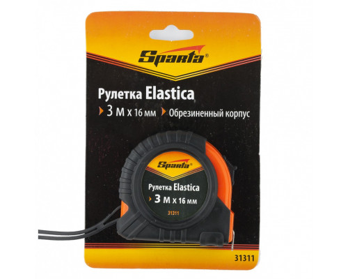 Рулетка Elastica, 3 м х 16 мм, обрезиненный корпус Sparta Рулетки Измерительный инструмент