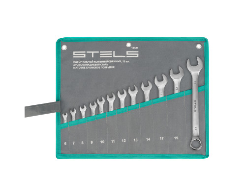 Набор ключей комбинированных 6-22 мм, 12 шт, CrV, матовый хром Stels Ключи комбинированные Ключи Слесарный инструмент