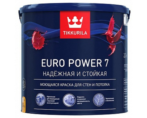 Краска водоэмульсионная EURO 7 POWER матовая (база А), Tikkurila (2,7л) Краски для бытового применения Краска для стен и потолков "PREMIUM" Tikkurila Краска для стен и потолков Premium Краска для стен и потолков Интерьерные краски Краски водно-дисперсионные Лакокрасочные материалы ОТДЕЛОЧНЫЕ МАТЕРИАЛЫ