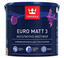 Краска водоэмульсионная EURO 3 MATT глубокоматовая (База А), Tikkurila (2,7л)