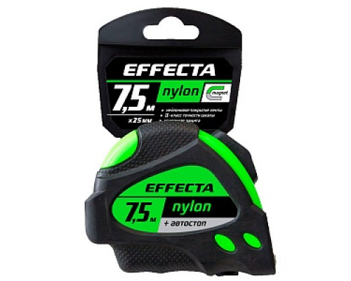 Рулетка Effecta Nylon, 7,5м, с магнитом и автостопом, Рулетки измерительные Измерительный инструмент ИНСТРУМЕНТЫ