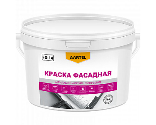 Краска фасадная ARTEL FS-14W, зимняя до -10°С, супербелая, 14кг Фасадные краски Краски водно-дисперсионные Лакокрасочные материалы ОТДЕЛОЧНЫЕ МАТЕРИАЛЫ