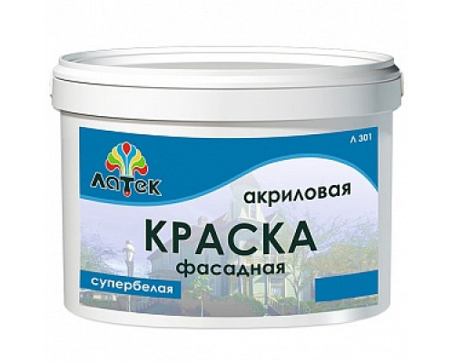 Краска фасадная "ЛАТЕК Л301" супербелая, 45 кг Фасадные краски Краски водно-дисперсионные Лакокрасочные материалы ОТДЕЛОЧНЫЕ МАТЕРИАЛЫ