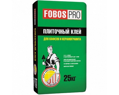 Клей плиточный для кафеля и керамогранита, зимний, FOBOS Pro, 25кг Клеи плиточные Клеевые составы Сухие смеси СТРОЙМАТЕРИАЛЫ