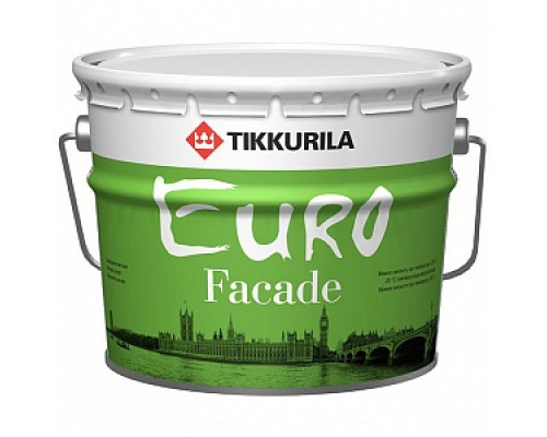 Краска фасадная акриловая Tikkurila "EURO FACADE", до - 20 С, органоразбавляемая, база А, 9 л. Фасадные краски Краски водно-дисперсионные Лакокрасочные материалы ОТДЕЛОЧНЫЕ МАТЕРИАЛЫ