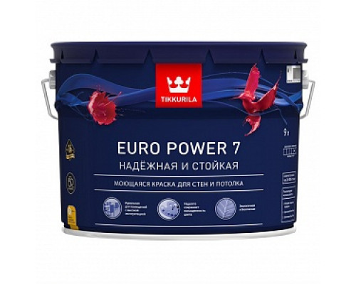 Краска водоэмульсионная EURO 7 POWER матовая (база А), Tikkurila (9л) Краски для бытового применения Краска для стен и потолков "PREMIUM" Tikkurila Краска для стен и потолков Premium Краска для стен и потолков Интерьерные краски Краски водно-дисперсионные Лакокрасочные материалы ОТДЕЛОЧНЫЕ МАТЕРИАЛЫ