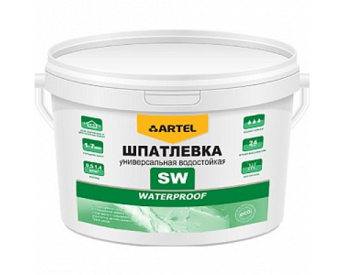 Шпатлевка универсальная "АРТЕЛЬ WATERPROOF SW-01", акриловая, 1,5кг Шпатлевки для внутренних работ Шпатлевки готовые Лакокрасочные материалы ОТДЕЛОЧНЫЕ МАТЕРИАЛЫ