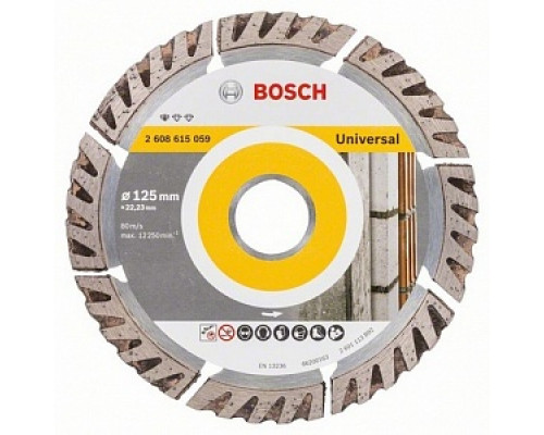 Диск отрезной, 125х2,0х22мм, алмазный, сегментный, по бетону, Standard for Universal, "BOSCH" /2608615059 Диски алмазные отрезные сегментные Диски алмазные отрезные Диски, круги, чашки Инструмент для резки и шлифования Расходные материалы ИНСТРУМЕНТЫ