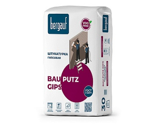 Штукатурка гипсовая Bergauf Bau Putz Gips, 30 кг Штукатурки гипсовые Штукатурки и обрызги Сухие смеси СТРОЙМАТЕРИАЛЫ