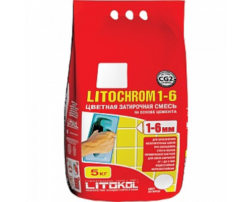 Затирка Litochrom 1-6 C.30, жемчужно-серая, 5 кг Затирки цементные Затирки для плитки Сухие смеси СТРОЙМАТЕРИАЛЫ