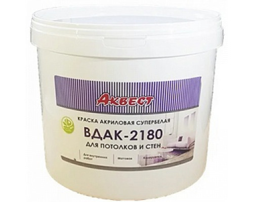 Краска для стен и потолков акриловая АКВЕСТ ВДАК-2180, супербелая, матовая, 14кг "АКВЕСТ" Краска для стен и потолков Эконом Краска для стен и потолков Интерьерные краски Краски водно-дисперсионные Лакокрасочные материалы ОТДЕЛОЧНЫЕ МАТЕРИАЛЫ