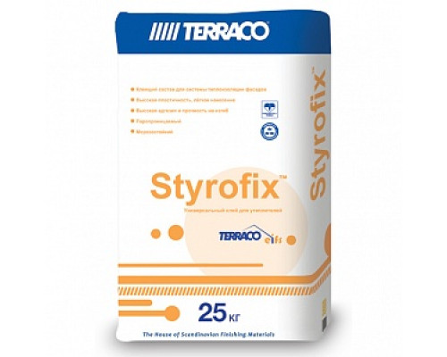 Клей для приклейки утеплителей "TERRACO" Styrofix EcoTherm, 25 кг Составы клеевые специальные Клеевые составы Сухие смеси СТРОЙМАТЕРИАЛЫ