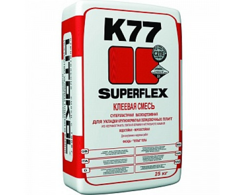 Клеевая смесь SuperFlex K77, 25кг Клеи плиточные Клеевые составы Сухие смеси СТРОЙМАТЕРИАЛЫ