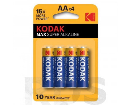 Батарейка AA (LR06) "Kodak" MAX SUPER Alkaline, 4шт/уп Аккумуляторы, батарейки Низковольтное оборудование Электрика ЭЛЕКТРИКА И ВЕНТИЛЯЦИЯ