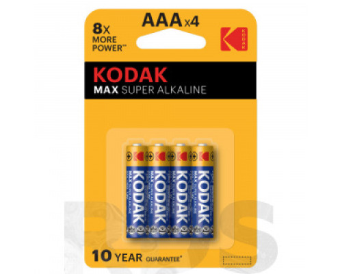 Батарейка AAA (LR03) "Kodak" MAX SUPER Alkaline, 4шт/уп Аккумуляторы, батарейки Низковольтное оборудование Электрика ЭЛЕКТРИКА И ВЕНТИЛЯЦИЯ