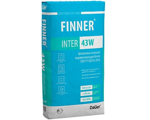 Шпатлевка гипсовая выравнивающая 20 кг FINNER INTER 43 W Шпатлевки сухие Шпатлевки Сухие смеси СТРОЙМАТЕРИАЛЫ