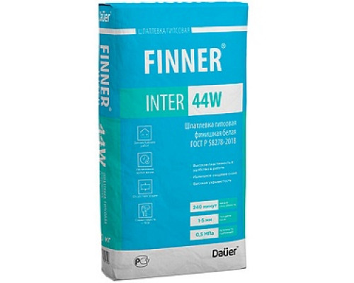 Шпатлевка гипсовая финишная 20 кг FINNER INTER 44 W Шпатлевки сухие Шпатлевки Сухие смеси СТРОЙМАТЕРИАЛЫ