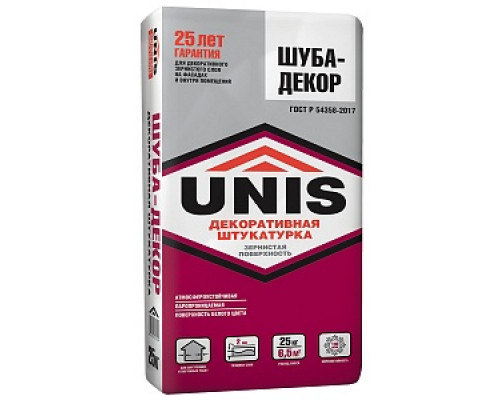 Декоративная Штукатурка "ЮНИС Шуба-декор", (1,5-2мм.) 25 кг Штукатурки декоративные минеральные Системы утепления фасадов СТРОЙМАТЕРИАЛЫ