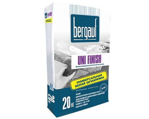 Шпаклевка цементная базовая Bergauf Uni Finish, 20 кг Шпатлевки цементные Шпатлевки сухие Шпатлевки Сухие смеси СТРОЙМАТЕРИАЛЫ