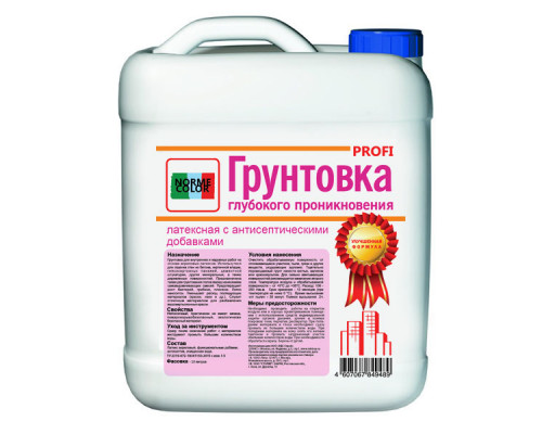 Грунтовка латексная "NORME COLOR PROFI", глубокого проникновения, 10л Грунтовки на акриловой основе Грунтовки строительные Грунтовки, пропитки, очистители Сухие смеси СТРОЙМАТЕРИАЛЫ