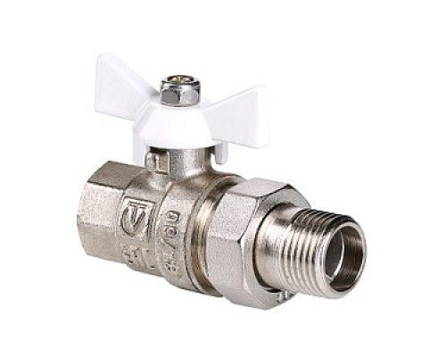 Кран шаровый Valtec 1/2" ВР-НР с полусгоном (американка) белая рукоятка BASE VT.227.NW.04 Краны шаровые латунные Valtec Краны шаровые латунные Запорная арматура Водоснабжение САНТЕХНИЧЕСКАЯ ГРУППА