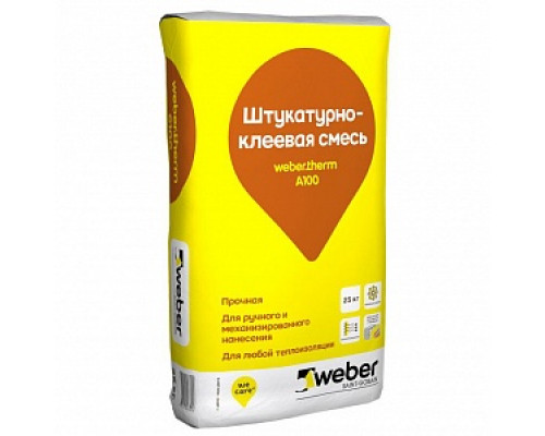 Штукатурно-клеевая смесь для теплиозоляции Weber.Therm А100, 25кг Составы армировочные и клеевые Системы утепления фасадов СТРОЙМАТЕРИАЛЫ