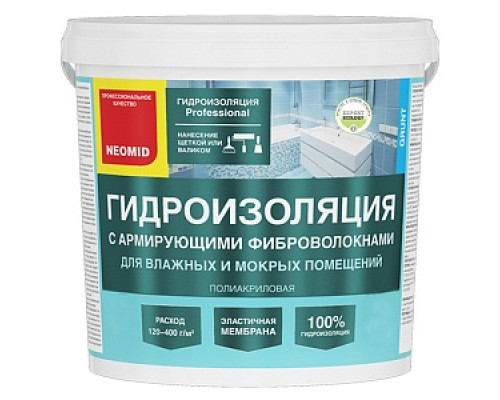 Мастика гидроизоляционная с армирующими фиброволокнами, 6кг, Neomid Мастики Мастики, праймеры Монтажные материалы СТРОЙМАТЕРИАЛЫ