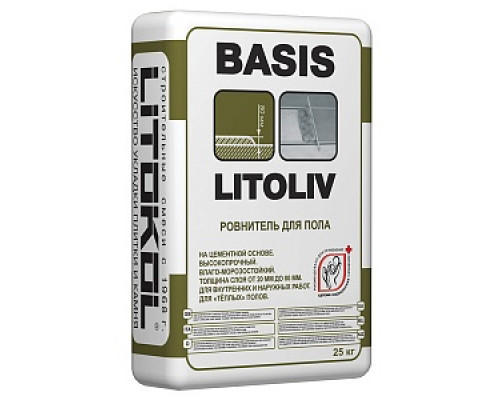 Ровнитель для пола на цементной основе ЛИТОКОЛ "Litoliv Basis" 25 кг. Ровнители Смеси для устройства полов Сухие смеси СТРОЙМАТЕРИАЛЫ