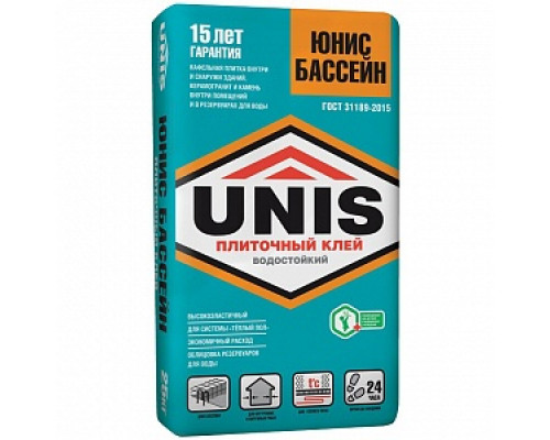 Клей плиточный для бассейнов "ЮНИС-Бассейн", 25кг Составы клеевые специальные Клеевые составы Сухие смеси СТРОЙМАТЕРИАЛЫ