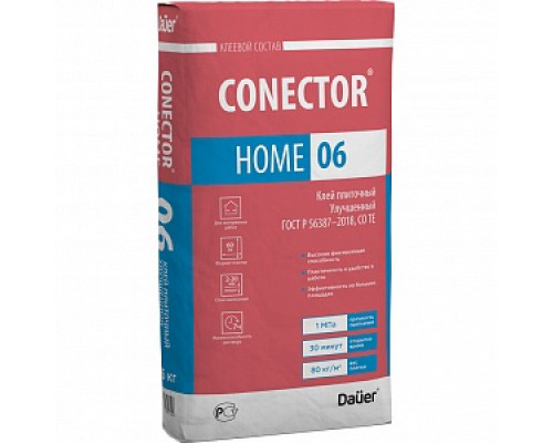 Клей плиточный Улучшенный CONECTOR HOME 06, 25 кг Клеи плиточные Клеевые составы Сухие смеси СТРОЙМАТЕРИАЛЫ